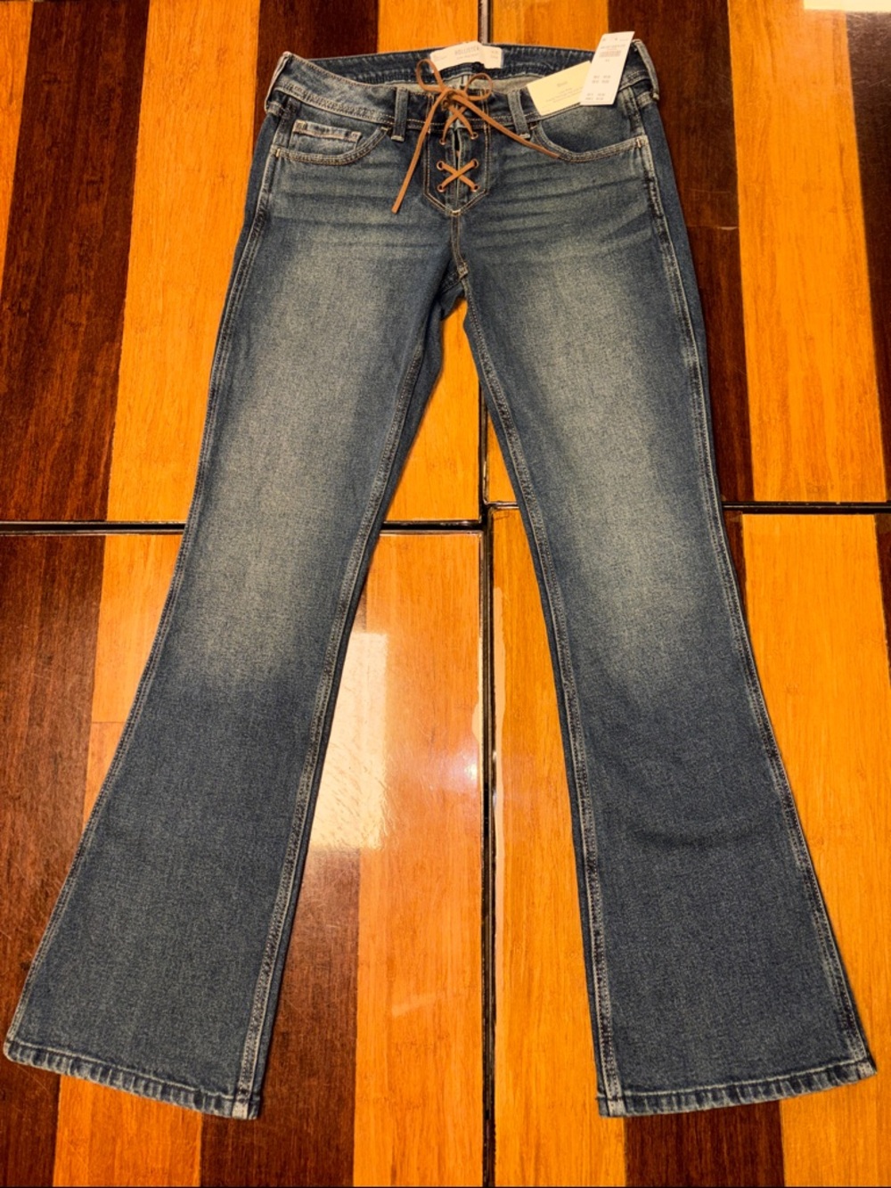 Hollister Lace-Up Low-Rise Flare Jeans - Medium Blue